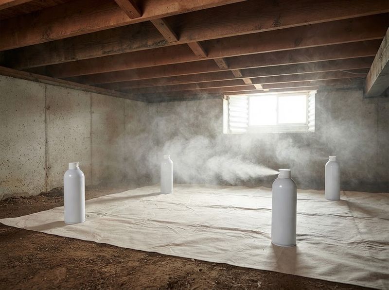 Fogger can on a drop cloth beneath an open HVAC return vent